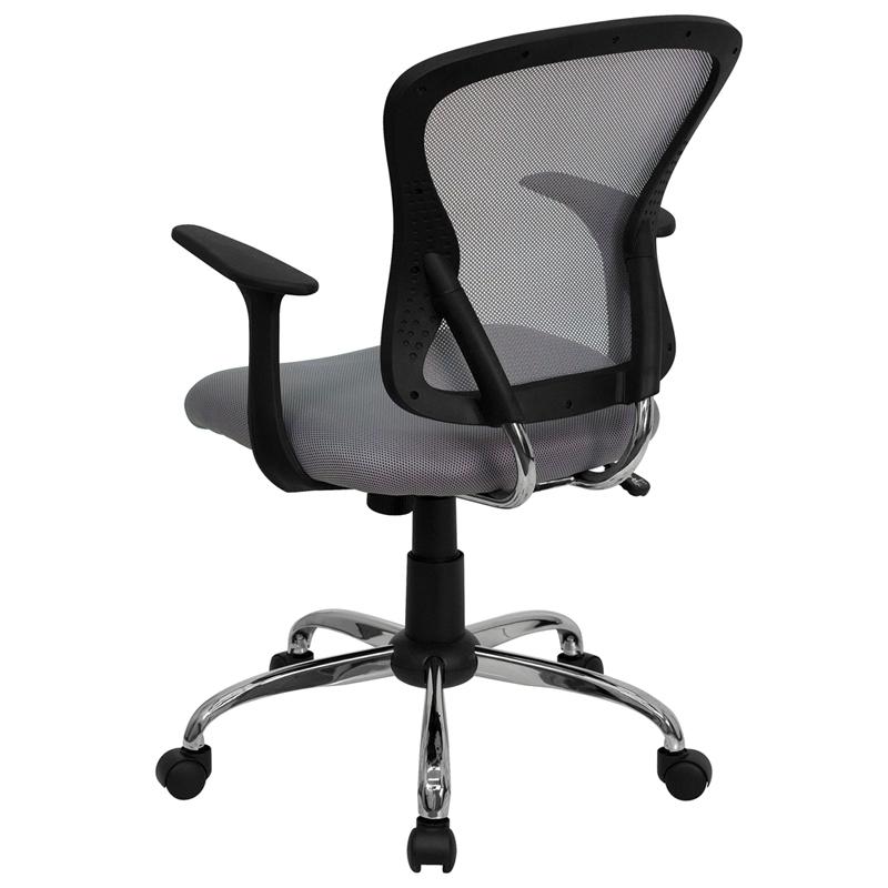 Mid-Back Gray Mesh Swivel Task Office Chair with Chrome Base and Arms - Flash Furniture
