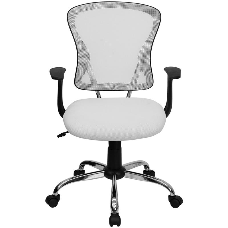 Mid-Back White Mesh Swivel Task Office Chair with Chrome Base and Arms - Flash Furniture