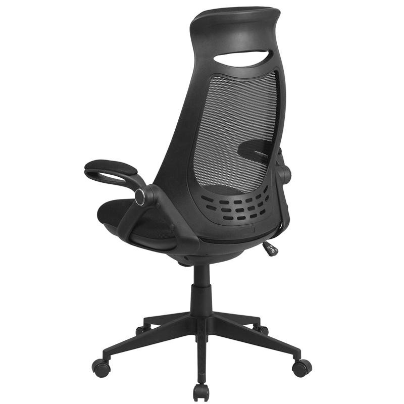 High Back Black Mesh Executive Swivel Office Chair with Flip-Up Arms - Flash Furniture