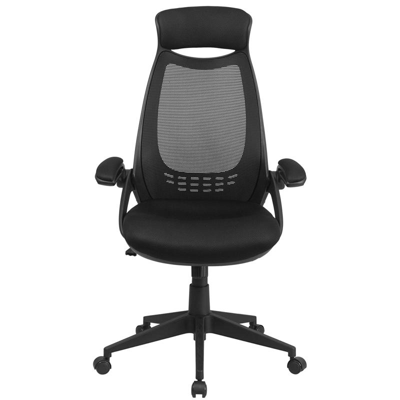 High Back Black Mesh Executive Swivel Office Chair with Flip-Up Arms - Flash Furniture