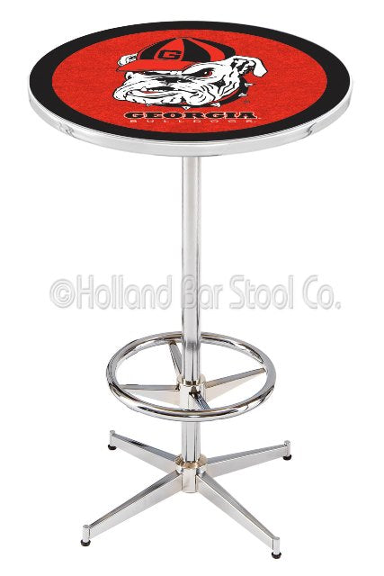 Holland Bar Stool L216 University of Georgia (Bulldog) 42" Tall - 30" Top Pub Table with Chrome Finish