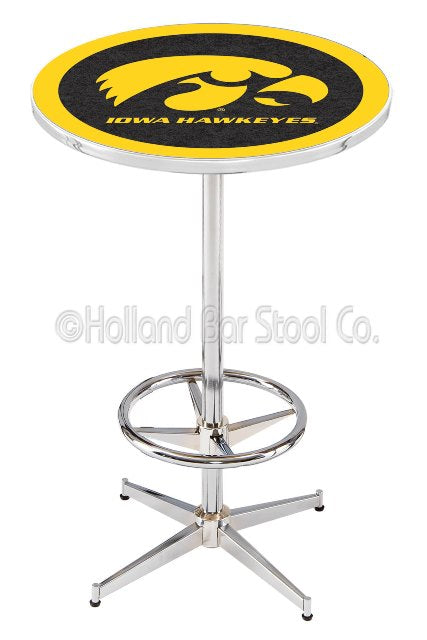 Holland Bar Stool L216 University of Iowa 42" Tall - 30" Top Pub Table with Chrome Finish