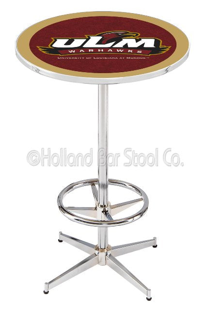 Holland Bar Stool L216 University of Louisiana at Monroe 42" Tall - 30" Top Pub Table with Chrome Finish