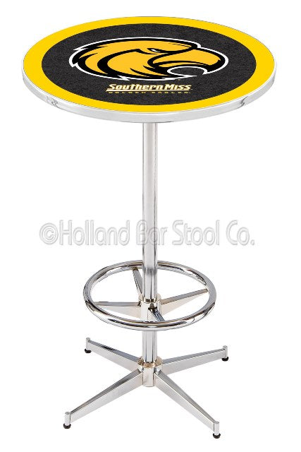 Holland Bar Stool L216 University of Southern Mississippi 42" Tall - 30" Top Pub Table with Chrome Finish