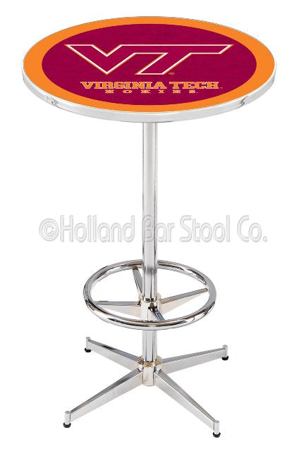 Holland Bar Stool L216 Virginia Tech University 42" Tall - 30" Top Pub Table with Chrome Finish