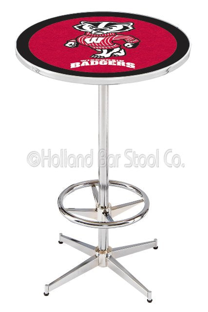 Holland Bar Stool L216 University of Wisconsin (Badger) 42" Tall - 30" Top Pub Table with Chrome Finish