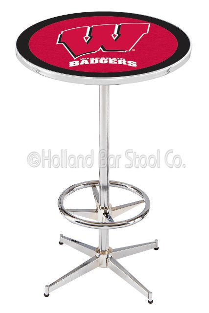 Holland Bar Stool L216 University of Wisconsin (W) 42" Tall - 30" Top Pub Table with Chrome Finish