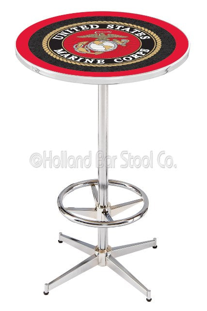 Holland Bar Stool L216 United States Marine Corps 42" Tall - 30" Top Pub Table with Chrome Finish