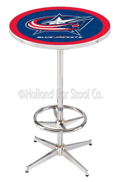 Holland Bar Stool L216 Columbus Blue Jackets 42&quot; Tall - 30&quot; Top Pub Table with Chrome Finish