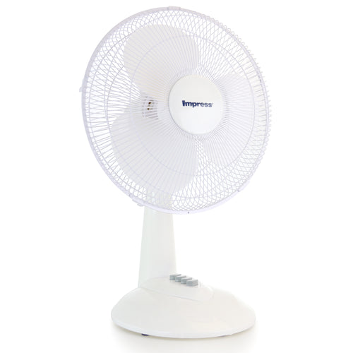 Impress  12 Inch 3 Speed Oscillating Table Fan in White