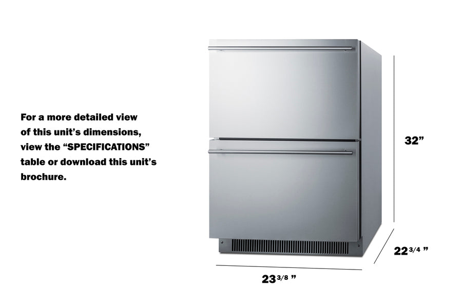 24'' Wide Indoor/Outdoor ADA Compliant 2-Drawer Freezer - ADFD2D24 Summit