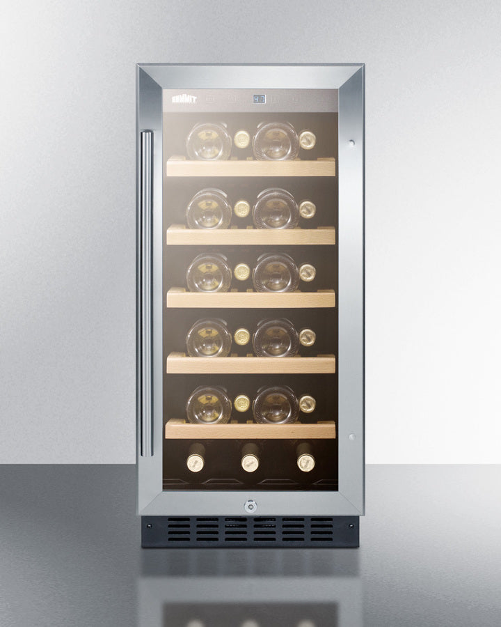 15'' Wide ADA Compliant Wine Cellar , With Digital Controls, Front Lock, LED Lighting, And Stainless Steel Wrapped Cabinet - ALWC15CSS Summit