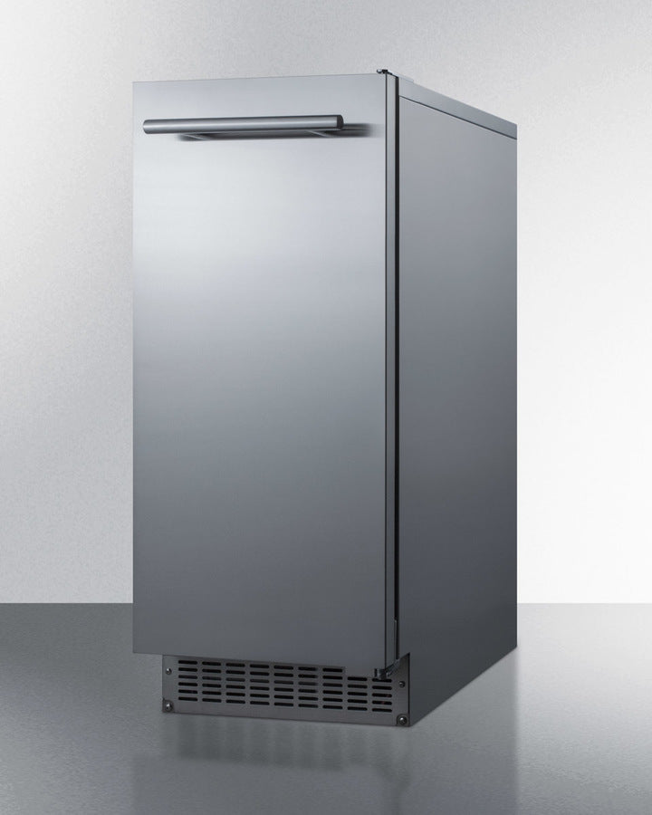 15'' Wide 62 Lb. Built-In Undercounter Commercially Listed Indoor/Outdoor Clear Icemaker With Gravity Drain And Complete Stainless Steel Exterior Finish - BIM68OSGDR Summit