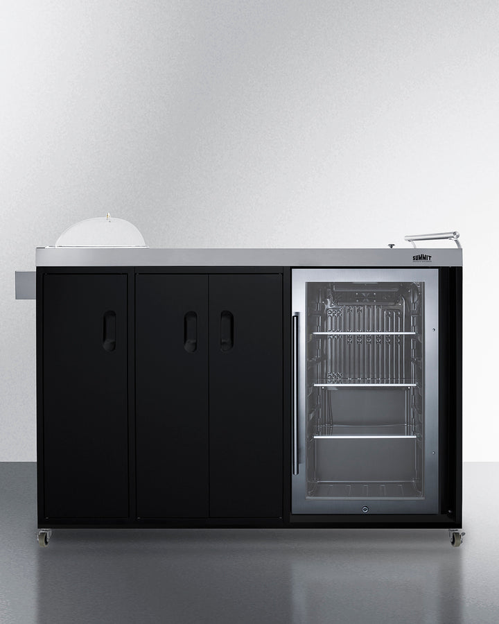 Mobile Outdoor Kitchenette With Refrigerator, Sink, Storage Cabinet, And Slide-Out Waste Bins - CARTOS54LG Summit