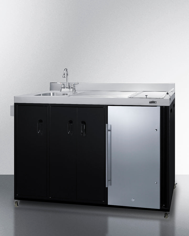 Mobile Outdoor Kitchenette With Refrigerator, Sink, Storage Cabinet, And Slide-Out Waste Bins - CARTOS54LS Summit