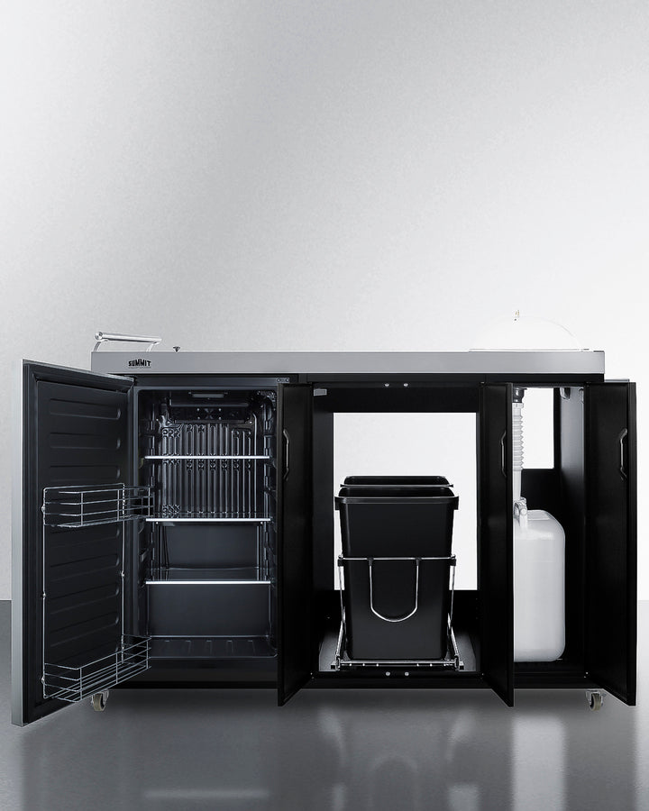 Mobile Outdoor Kitchenette With Refrigerator, Sink, Storage Cabinet, And Slide-Out Waste Bins - CARTOS54RS Summit