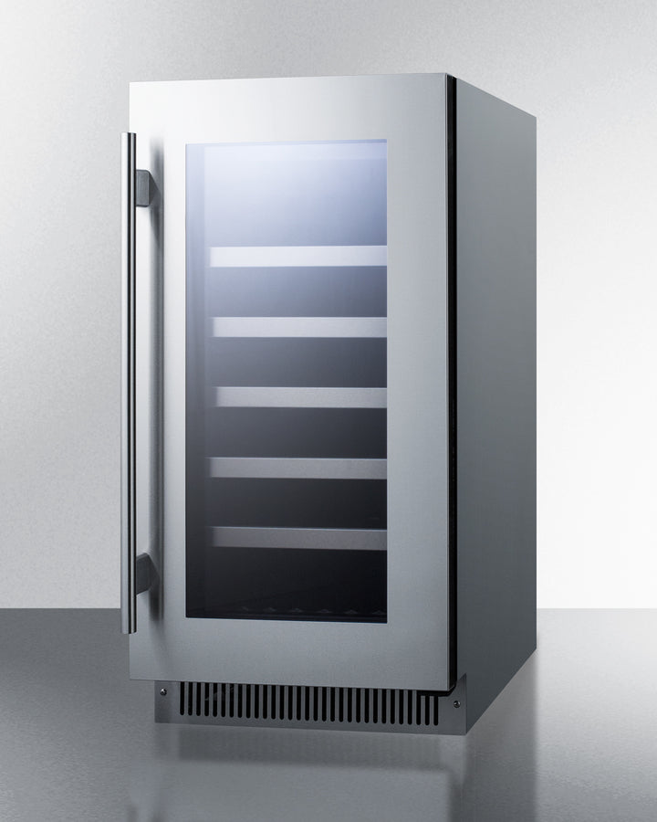 18'' Wide Built-In Wine Cellar With Seamless Stainless Steel Trimmed Glass Door And Stainless Steel Wrapped Cabinet - CL18WCCSS Summit Classic