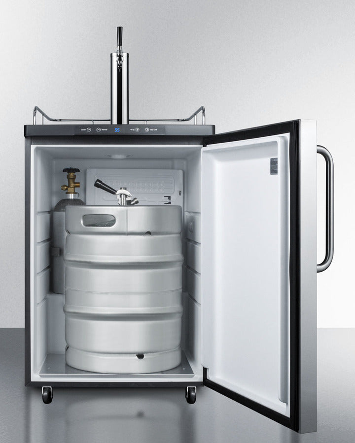 Freestanding Commercially Listed Beer Dispenser, Auto Defrost With Digital Thermostat, Stainless Steel Door, Towel Bar Handle, And Black Cabinet - SBC635M7SSTB Summit Commercial