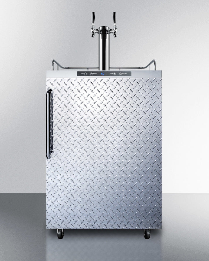 Freestanding  Outdoor Beer Dispenser, Auto Defrost With Digital Thermostat, Stainless Steel Wrapped Cabinet, Diamond Plate Door, Towel Bar Handle, And Dual Tap System - SBC635MOSDPLTWIN Summit