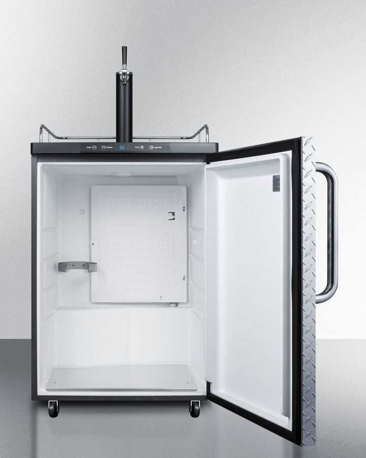 Freestanding  Beer Dispenser, Auto Defrost With Digital Thermostat, Diamond Plate Door, Towel Bar Handle And Black Cabinet - SBC635MDPL Summit