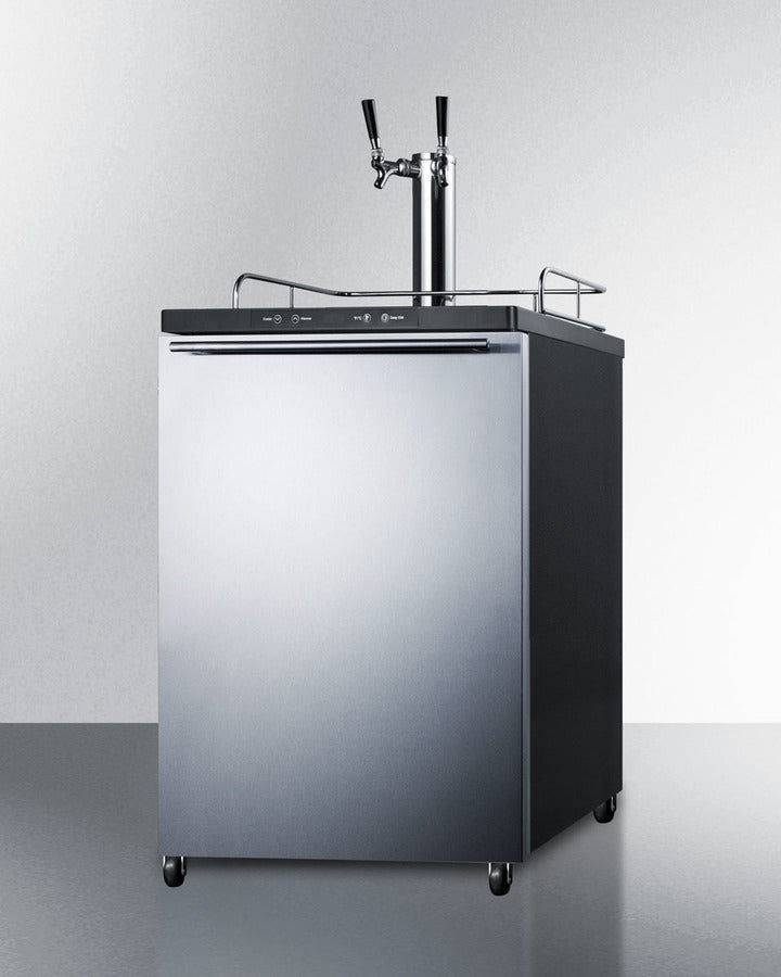 Freestanding Commercially Listed Dual Tap Beer Dispenser, Auto Defrost With Digital Thermostat, Stainless Steel Door, Horizontal Handle, And Black Cabinet - SBC635M7SSHHTWIN Summit Commercial
