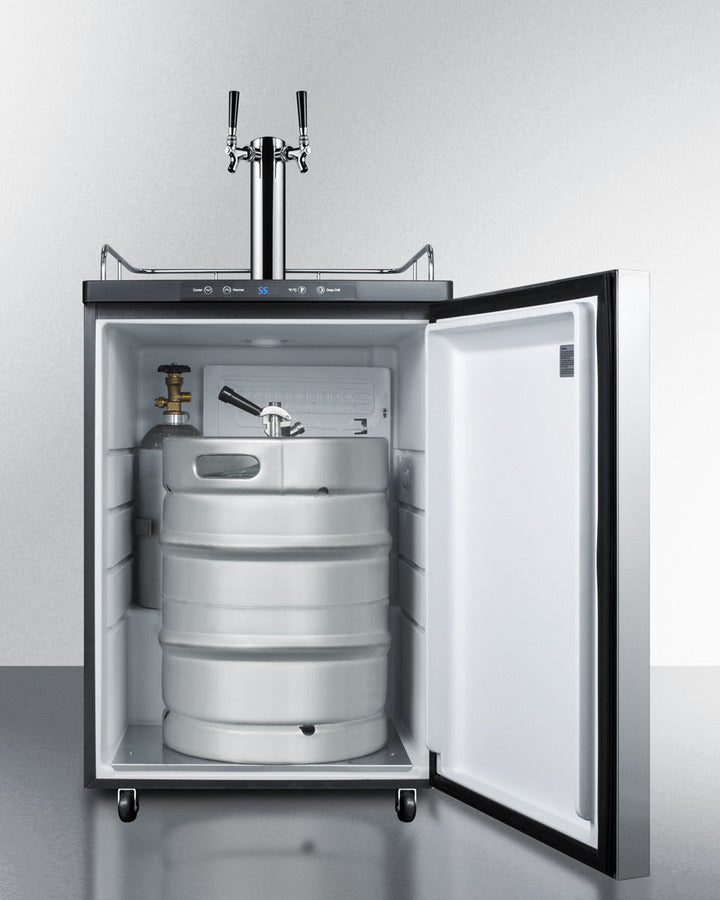 Built-In Commercially Listed Beer Dispenser, Auto Defrost With Digital Thermostat, Dual Tap System, Stainless Steel Door, Horizontal Handle, And Black Cabinet - SBC635MBI7SSHHTWIN Summit Commercial