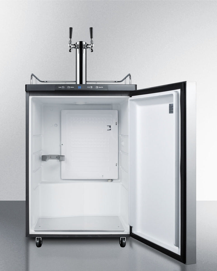 Freestanding Commercially Listed Dual Tap Beer Dispenser, Auto Defrost With Digital Thermostat, Stainless Steel Door, Horizontal Handle, And Black Cabinet - SBC635M7SSHHTWIN Summit Commercial