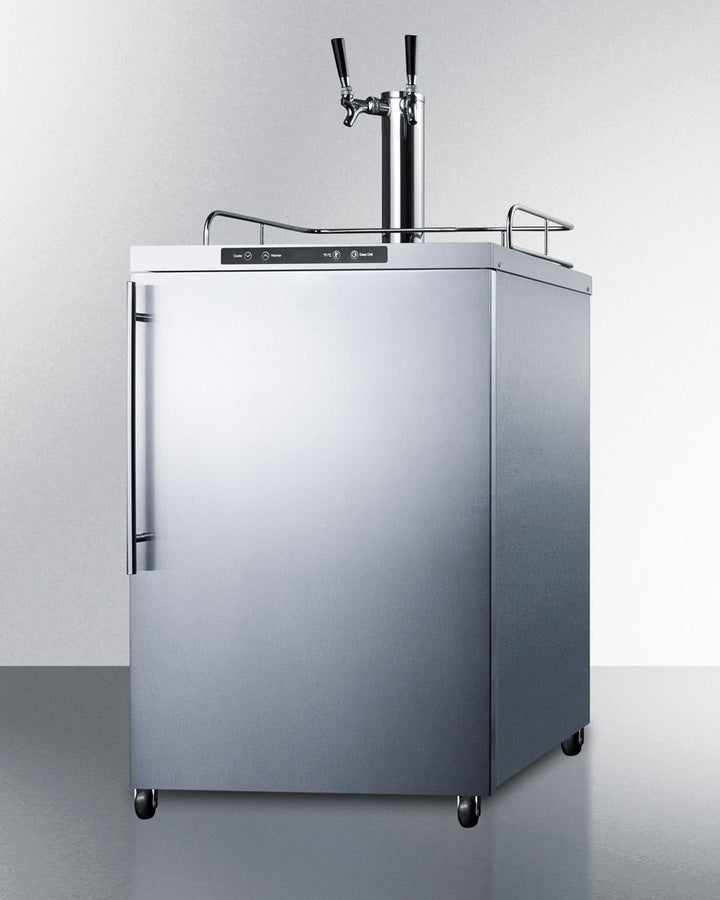 Freestanding Commercially Listed Dual Tap Outdoor Beer Dispenser, Auto Defrost With Digital Thermostat, Stainless Steel Wrapped Exterior, And Thin Handle - SBC635MOS7HVTWIN Summit Commercial