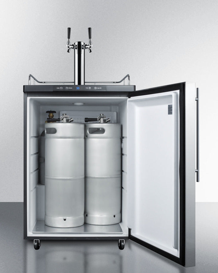 Built-In Commercially Listed Beer Dispenser, Auto Defrost With Digital Thermostat, Dual Tap System, Stainless Steel Door, Thin Handle, And Black Cabinet - SBC635MBI7SSHVTWIN Summit Commercial