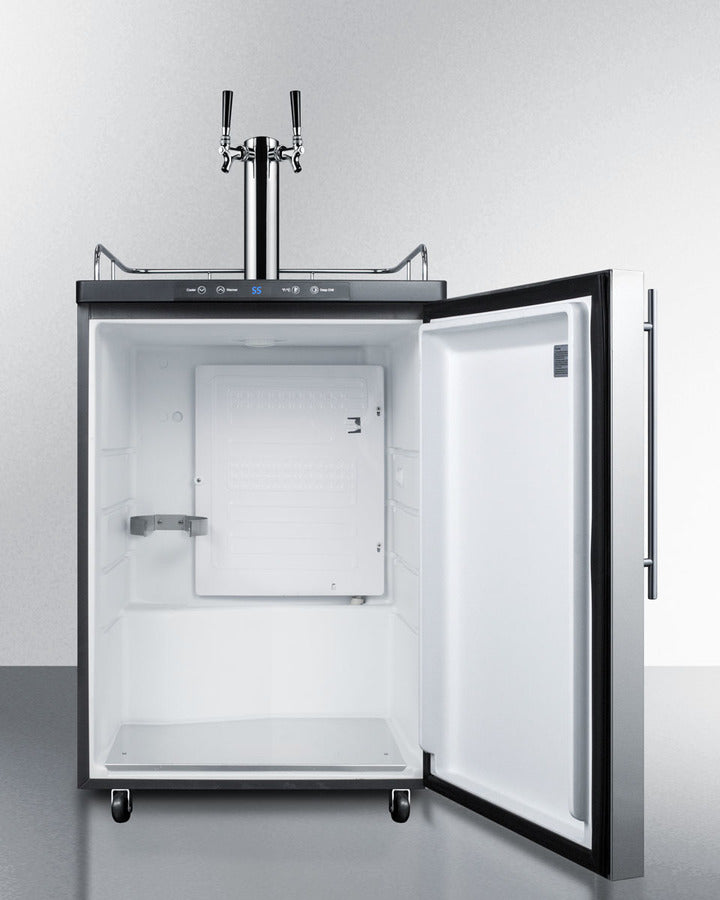 Built-In Commercially Listed Beer Dispenser, Auto Defrost With Digital Thermostat, Dual Tap System, Stainless Steel Door, Thin Handle, And Black Cabinet - SBC635MBI7SSHVTWIN Summit Commercial