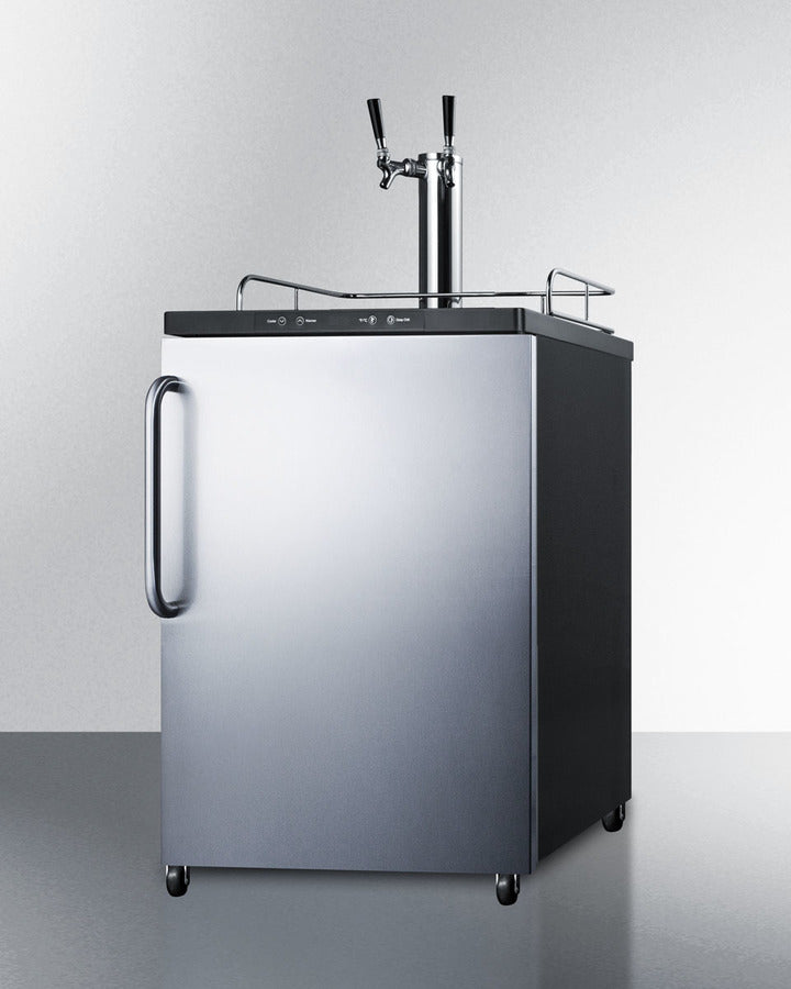 Built-In Commercially Listed Beer Dispenser, Auto Defrost With Digital Thermostat, Dual Tap System, Stainless Steel Door, Towel Bar Handle, And Black Cabinet - SBC635MBI7SSTBTWIN Summit Commercial