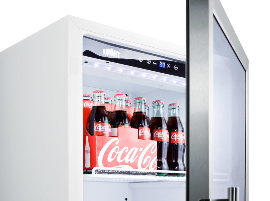 9 Cu.Ft. Commercial Glass Door Beverage Merchandiser With Digital Controls, LED Lighting, Full Interior Display, And A White Cabinet - SCR1006 Summit Commercial