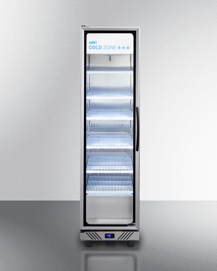Commercial Glass Door Beverage Center In Slim Fit With Stainless Steel Interior & Exterior, Left Hand Door Swing - SCR1105LH Summit Commercial