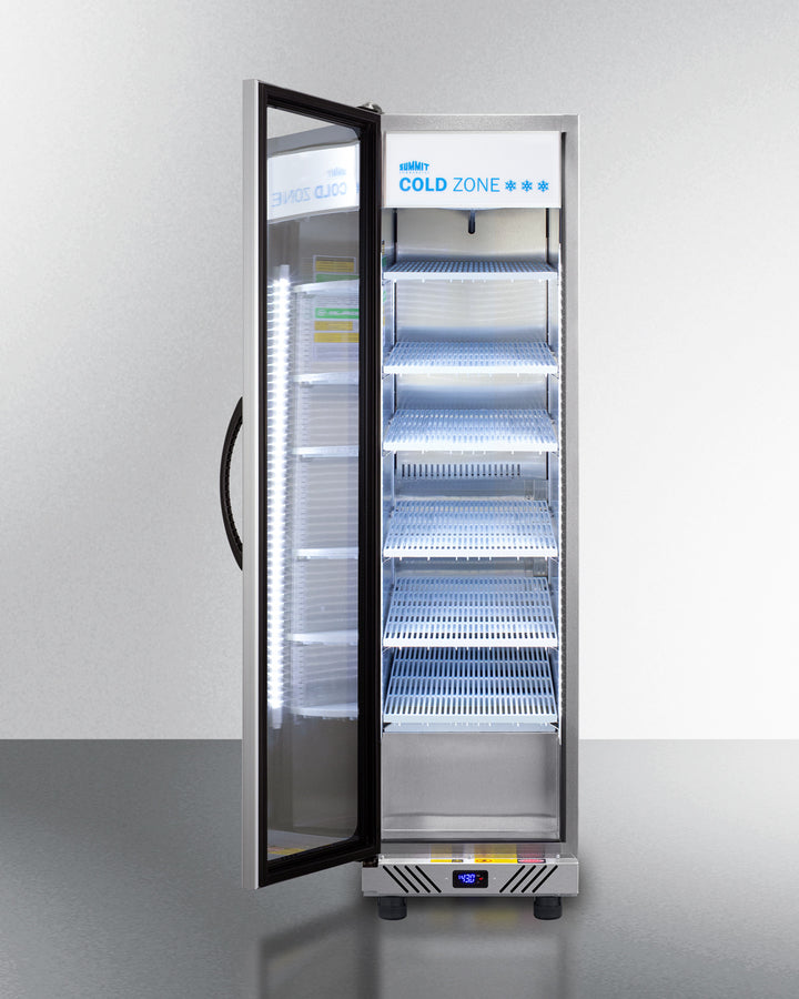 Commercial Glass Door Beverage Center In Slim Fit With Stainless Steel Interior & Exterior, Left Hand Door Swing - SCR1105LH Summit Commercial