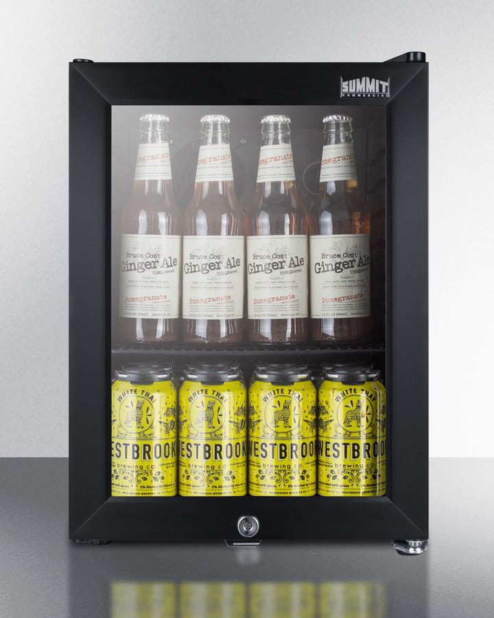 Compact Commercial Beverage Center With Glass Door, Lock, And Black Cabinet - SCR114L Summit Commercial