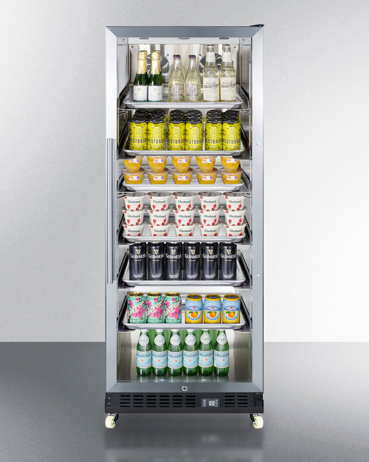 Commercial Mini Reach-In Beverage Center With Glass Door, Black Cabinet, And Dolly - SCR1156RI Summit Commercial