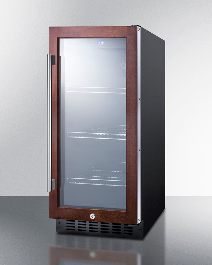 15'' Wide Built-In Undercounter Glass Door Beverage Cooler With Panel-Ready Door Trim - SCR1536BGPNR Summit