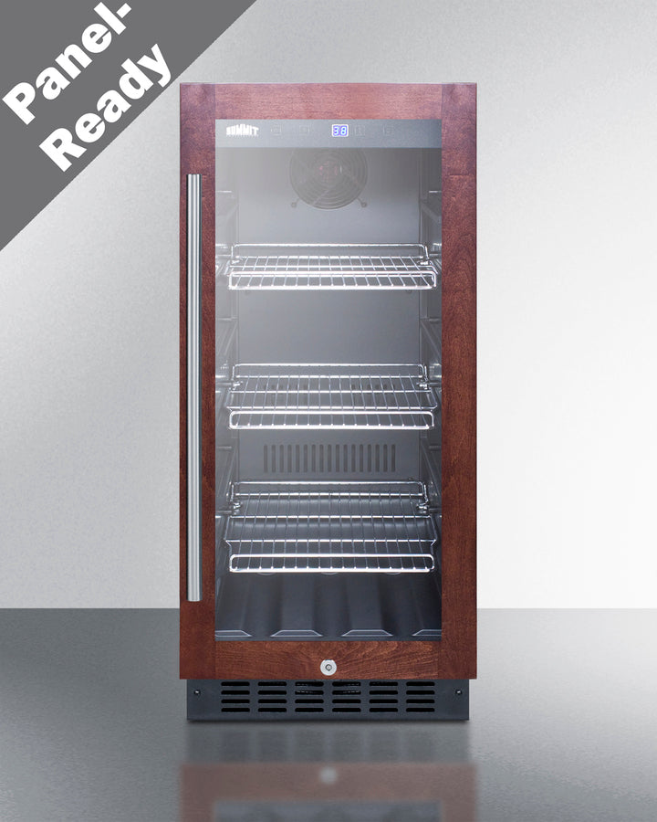 15'' Wide Built-In Undercounter Glass Door Beverage Cooler With Panel-Ready Door Trim - SCR1536BGPNR Summit