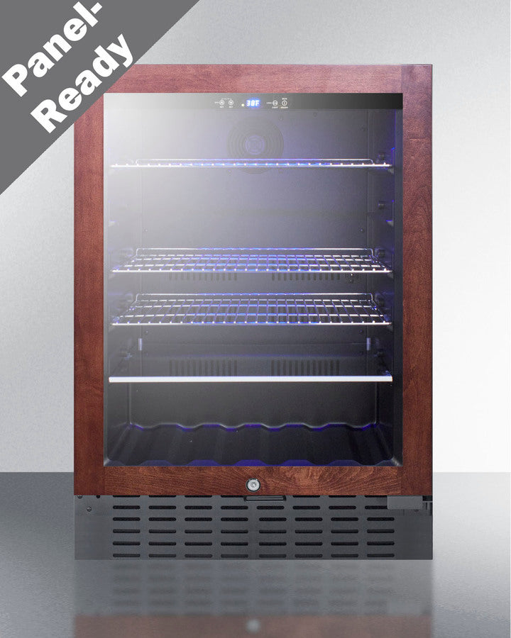 Built-In Undercounter Beverage Refrigerator With Panel-Ready Glass Door, Digital Controls, Lock, And Black Cabinet - SCR2466BPNR Summit