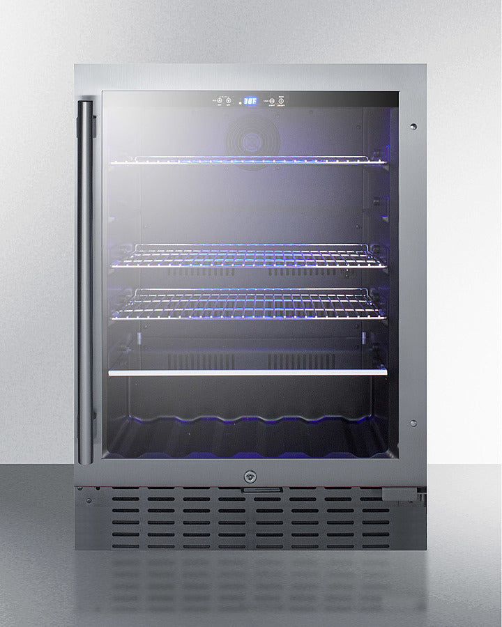 Built-In Undercounter Beverage Refrigerator With Seamless Trimmed Glass Door, Digital Controls, Lock, And Stainless Steel Cabinet - SCR2466BCSS Summit
