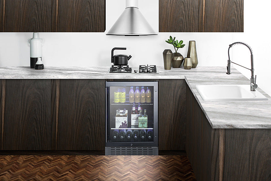 Built-In Undercounter Beverage Refrigerator With Seamless Trimmed Glass Door, Digital Controls, Lock, And Stainless Steel Cabinet - SCR2466BCSS Summit