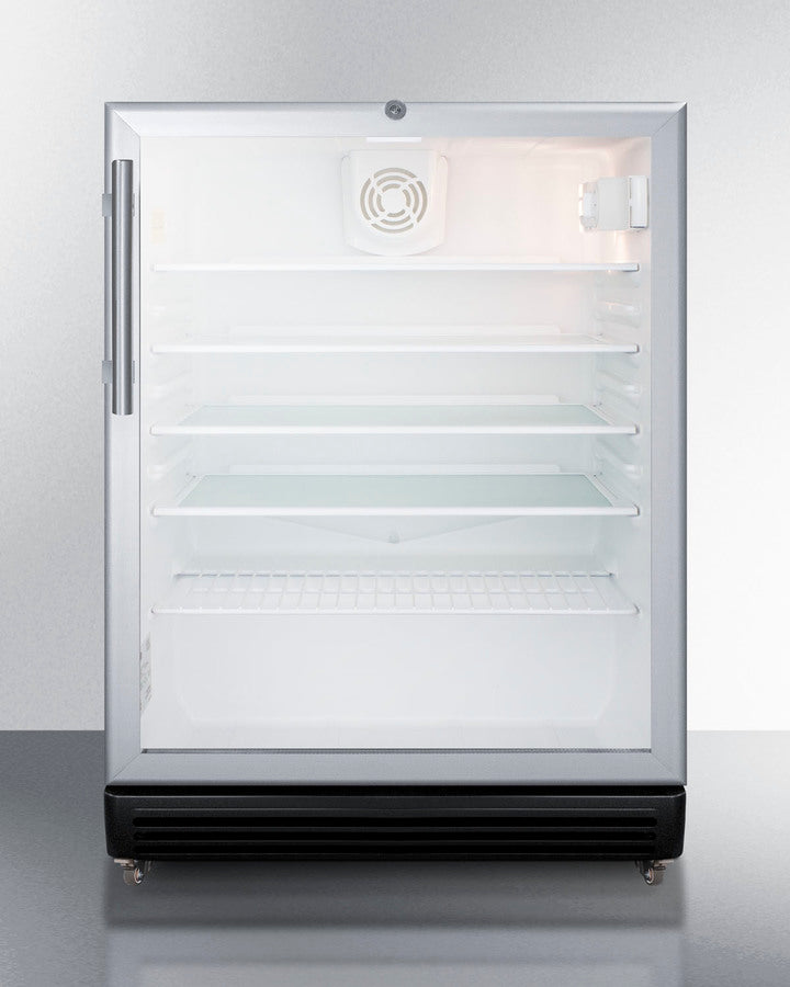 Commercial 5.5 Cu.Ft. Beverage Center On 1'' High Casters With Stainless Steel Work Surface And Front Lock - SCR600BGLMBL Summit Commercial