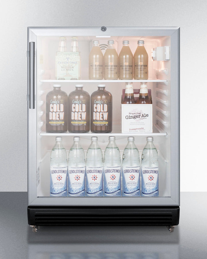 Commercial 5.5 Cu.Ft. Beverage Center On 1'' High Casters With Stainless Steel Work Surface And Front Lock - SCR600BGLMBL Summit Commercial