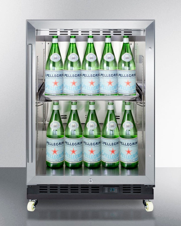 Mini Reach-In Beverage Center With Black Cabinet, Glass Door, And Dolly - SCR610BLRI Summit Commercial