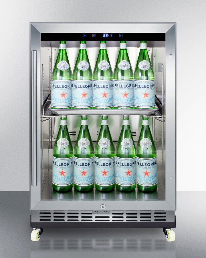 Commercial Outdoor Mini Reach-In Beverage Center With Glass Door, Stainless Steel Cabinet, And Dolly - SCR611GLOSRI Summit Commercial