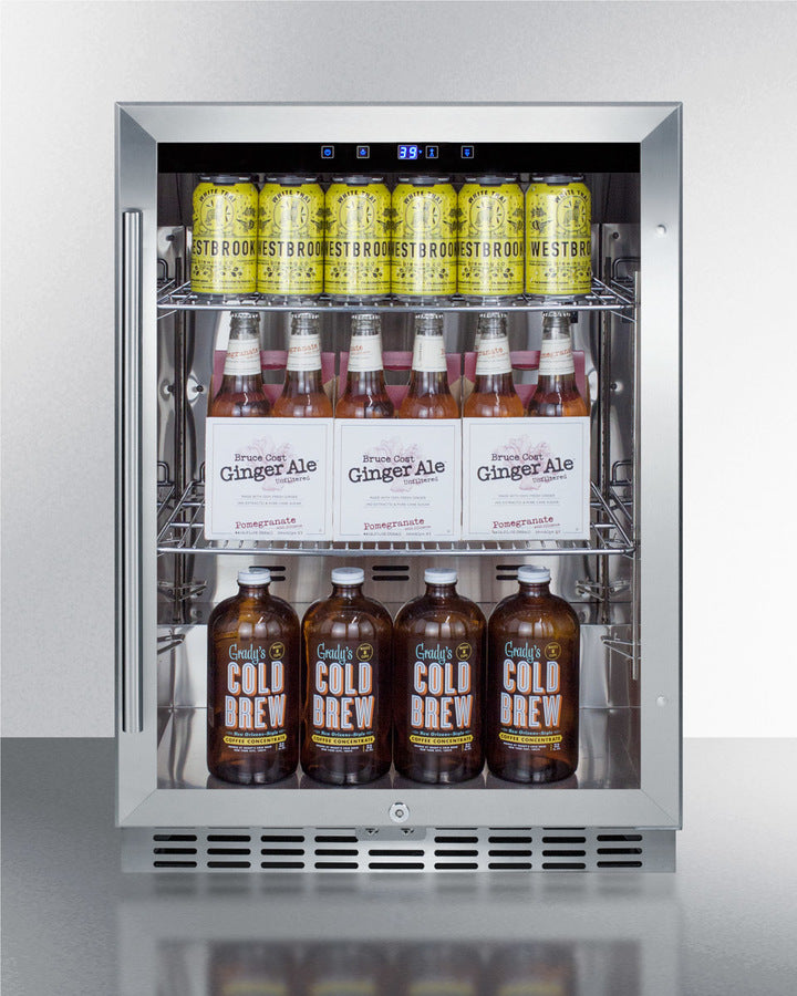 Outdoor Built-In Undercounter Commercial Glass Door Beverage Center With Stainless Steel Interior And Exterior Cabinet - SCR611GLOS Summit Commercial