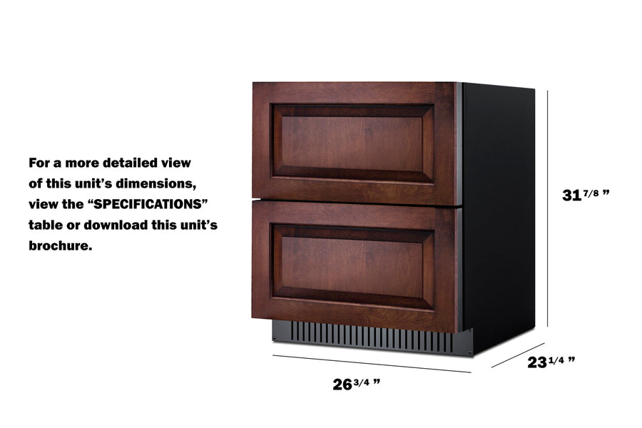 27'' Wide Built-In Undercounter ADA Height 2-Drawer Outdoor Refrigerator - SPR275OS2DPNRADA Summit