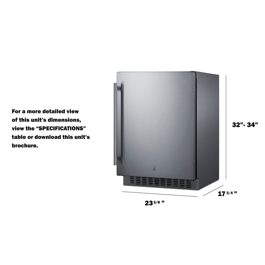 18'' Deep 24'' Wide Undercounter ADA Height Outdoor Refrigerator - ASDS2413CSS Summit