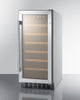15'' Wide Wine Cellar , With Stainless Steel Wrapped Cabinet, Glass Door, And Lock - SWC1535BCSS Summit