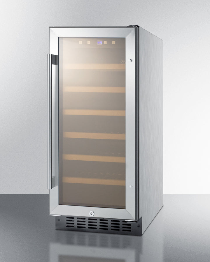 15'' Wide Wine Cellar , With Stainless Steel Wrapped Cabinet, Glass Door, And Lock - SWC1535BCSS Summit